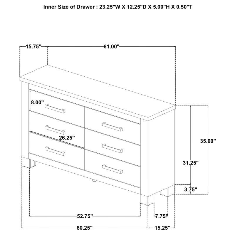 Eskitme Meşe MDF Aynalı 6 Çekmeceli Şifonyer - 155 cm - 301731