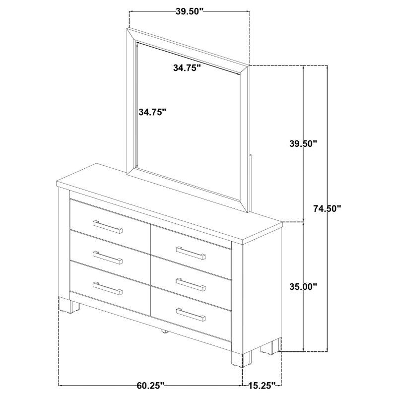 Eskitme Meşe MDF Aynalı 6 Çekmeceli Şifonyer - 155 cm - 301731