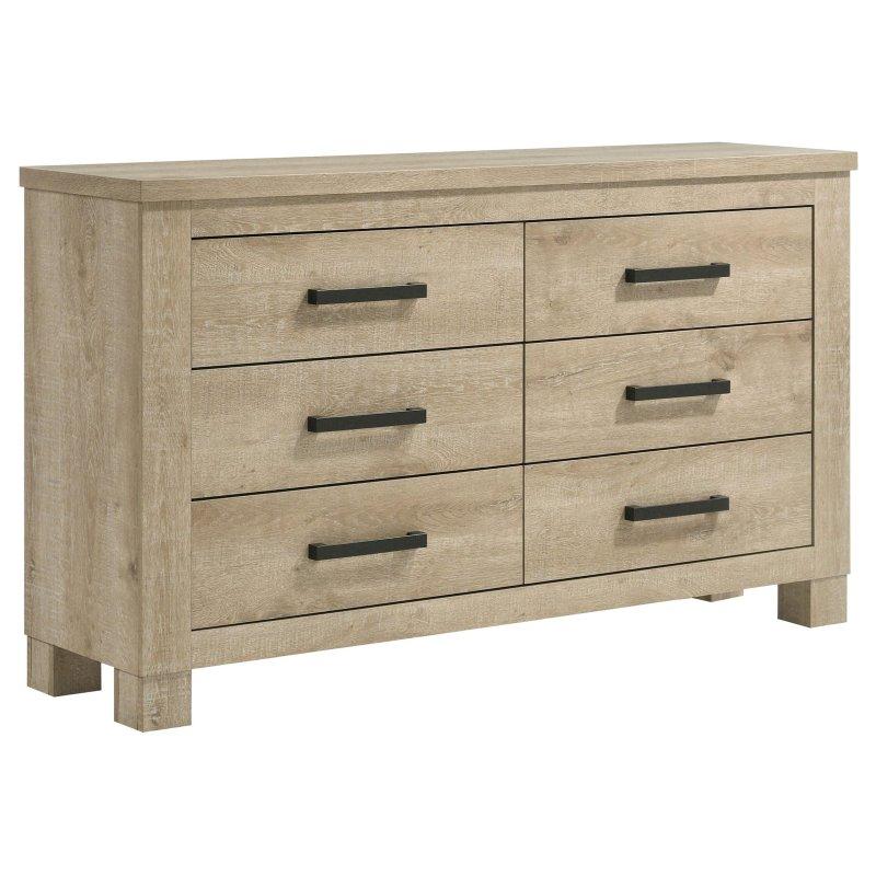 Eskitme Meşe MDF Aynalı 6 Çekmeceli Şifonyer - 155 cm - 301731