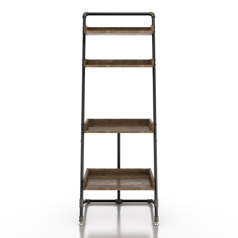 Eskitme Meşe ve Siyah Metal 4 Raflı Endüstriyel Merdiven Kitaplık - 66x57x180 cm - 315068