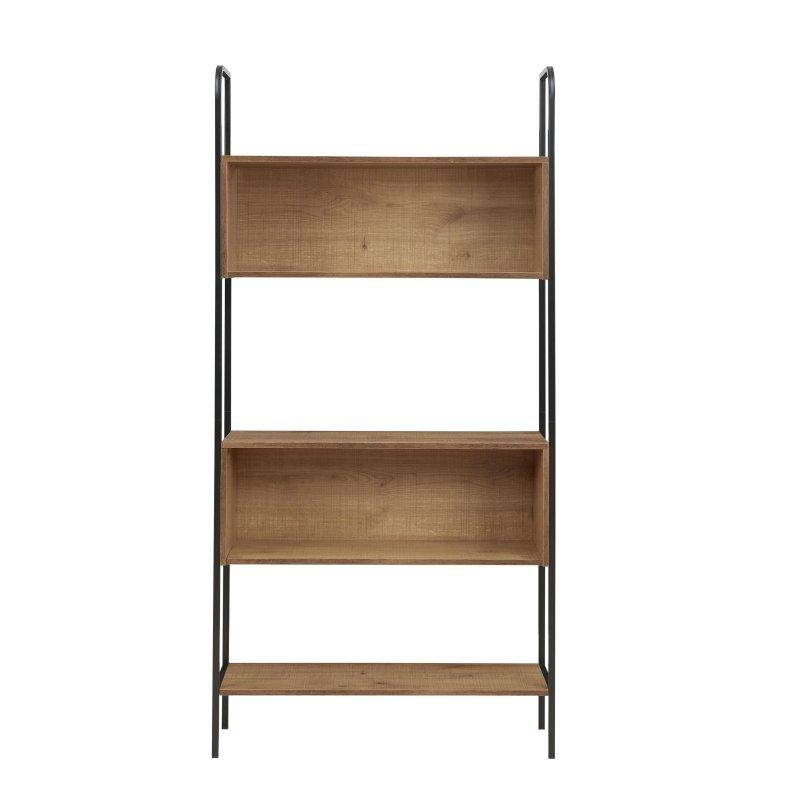 Eskitme Meşe ve Siyah Metal Ayaklı Rustik 5 Raflı Kitaplık - 84x170 cm - 319042