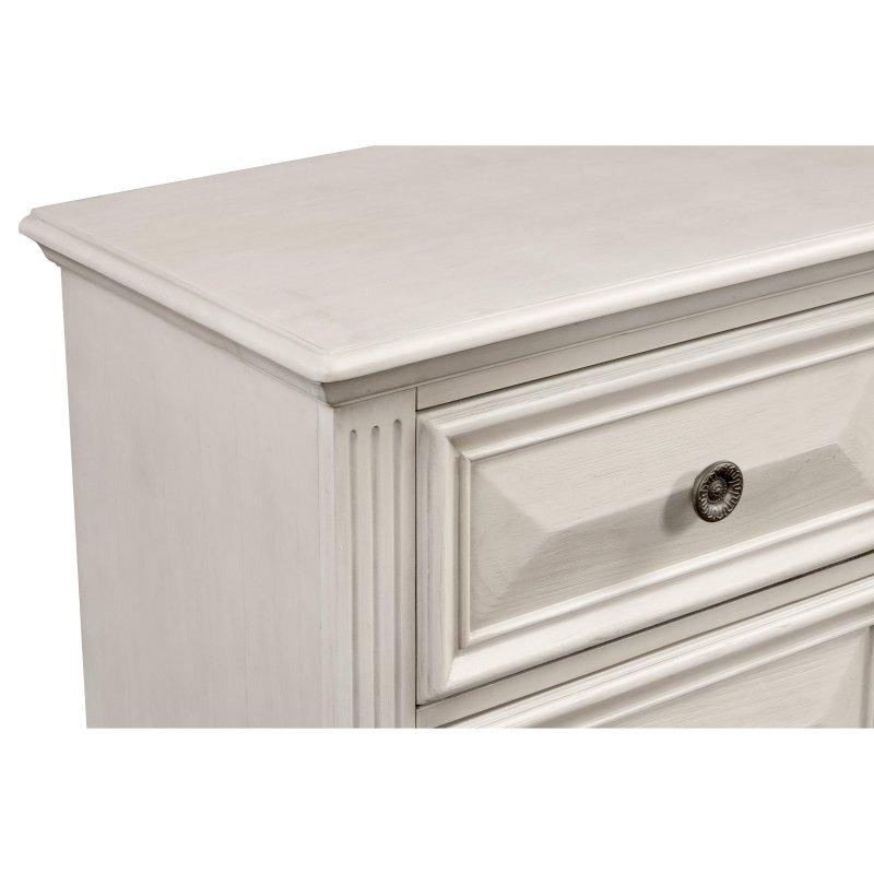Eskitme Parşömen Beyazı Masif Çam ve MDF 7 Çekmeceli Oymalı Sütunlu Şifonyer - 163x97x46 cm - 299081