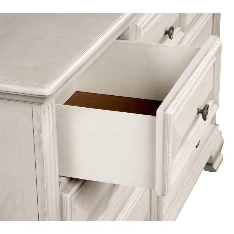 Eskitme Parşömen Beyazı Masif Çam ve MDF 7 Çekmeceli Oymalı Sütunlu Şifonyer - 163x97x46 cm - 299081