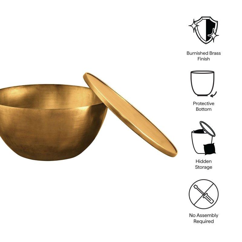 Eskitme Pirinç Rengi Metal Depolama Alanlı Yuvarlak Orta Sehpa - 82 cm - 239604