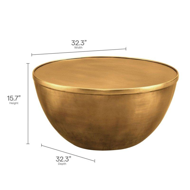 Eskitme Pirinç Rengi Metal Depolama Alanlı Yuvarlak Orta Sehpa - 82 cm - 239604