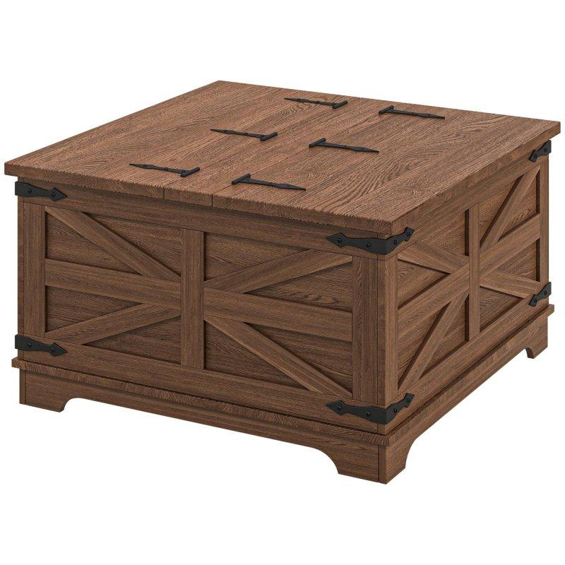 Eskitme Siyah MDF Gizli Bölmeli Açılır Tablalı Kare Akıllı Sehpa - 81x81 cm - 254392