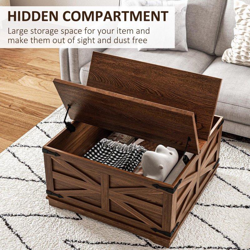 Eskitme Siyah MDF Gizli Bölmeli Açılır Tablalı Kare Akıllı Sehpa - 81x81 cm - 254392