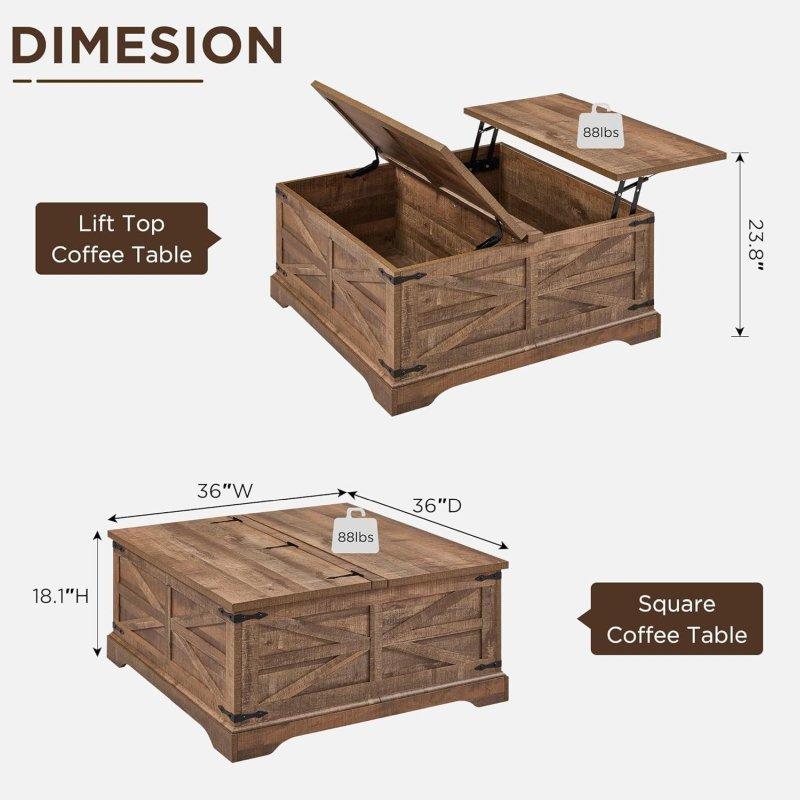 Eskitme Siyah MDF Sürgülü Kapaklı Depolama Alanlı Asansörlü Akıllı Sehpa - 92x92 cm - 254805