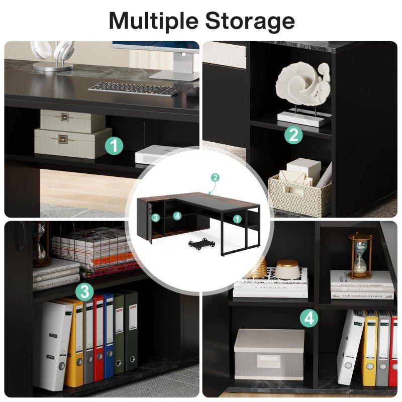 Eskitme Tasarım Metal ve MDF L Tipi Kabinli ve Raflı Yönetici Ofis Masası - 181 cm - 327210