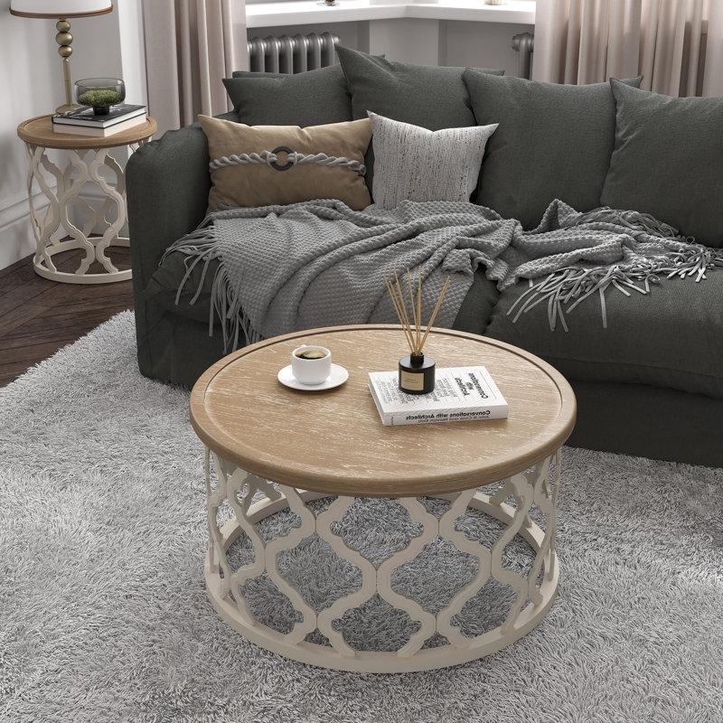 Eskitme Tasarımlı Masif Çam Ağacı Tepsili Kır Evi Tarzı Yuvarlak Orta Sehpa - 77 cm - 245422