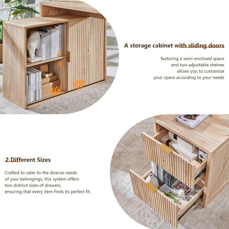 Eskitme ve Beyaz MDF L Tipi Çekmeceli ve USB Şarj İstasyonlu Ofis Masası - 171 cm - 327819