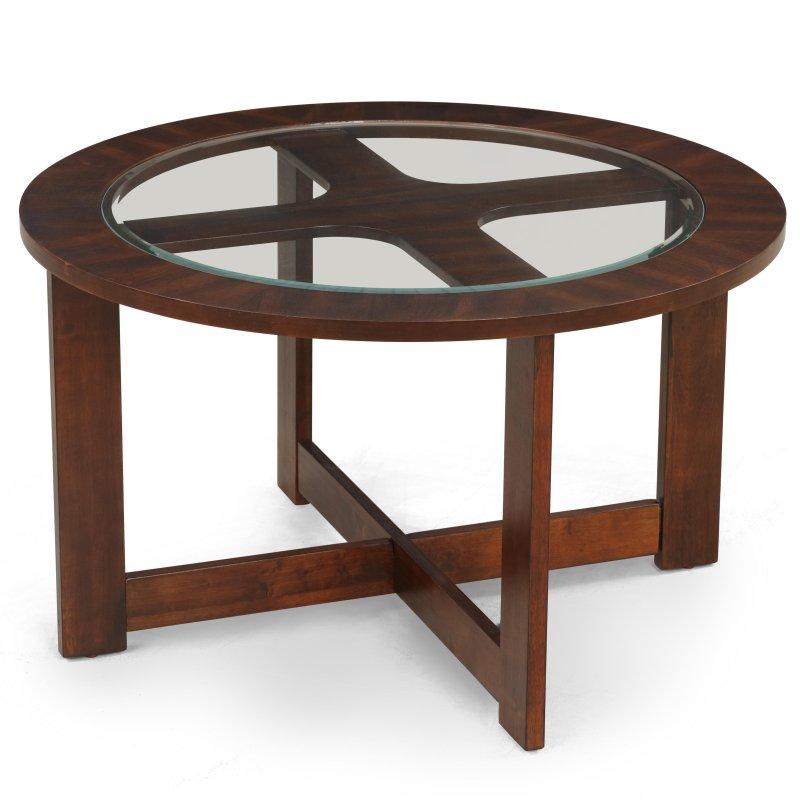 Espresso Ahşap ve Cam 4 Tabureli Yuvarlak Orta Sehpa Takımı - 97x49 cm - 243324