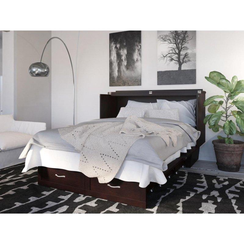 Espresso Ahşap Yataklı ve Şarj Üniteli Sandık Tipi Duvar Yatağı - Queen Boy - 265309