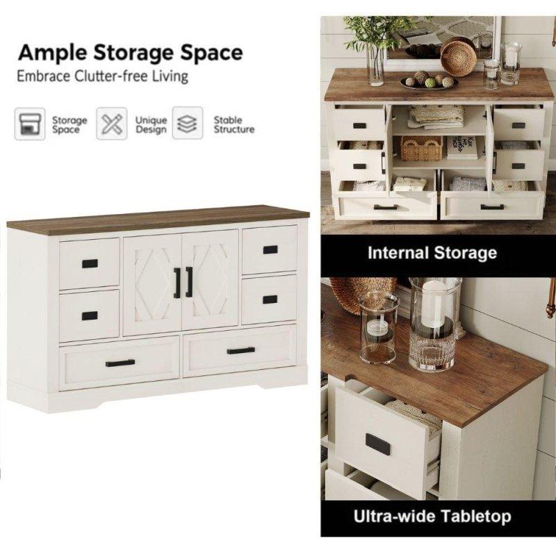 Espresso Kahverengi ve Beyaz MDF 6 Çekmeceli Ahır Kapaklı Şifonyer - 153 cm - 299330