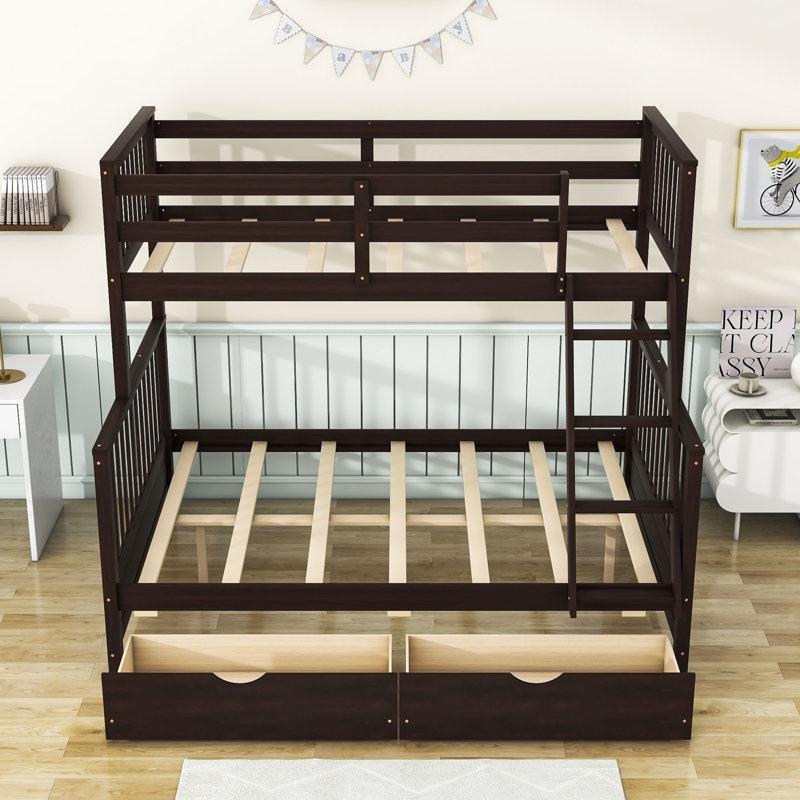 Espresso Masif Ahşap 2 Çekmeceli Ayrılabilen Ranza - 145x204 cm - 247813