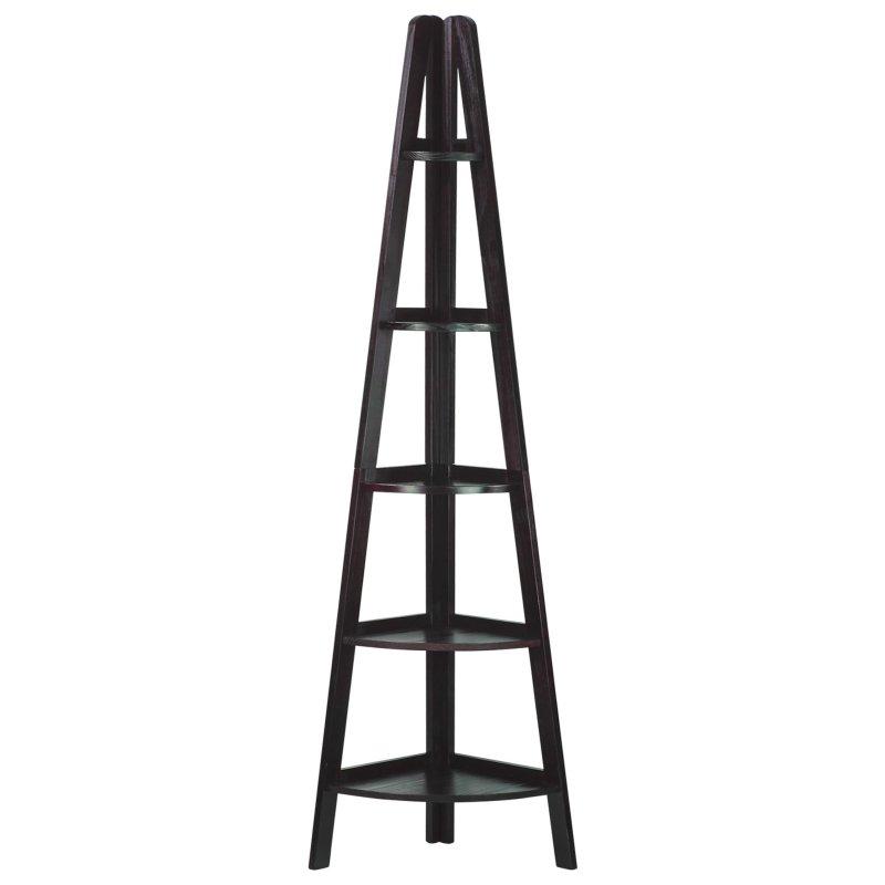 Espresso Masif Ahşap 5 Raflı Merdiven Tasarım Köşe Kitaplık - 41x41x183 cm - 314308