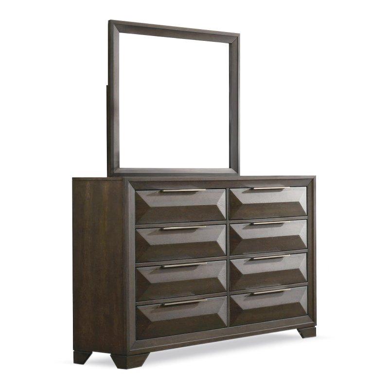 Espresso Masif Ahşap Aynalı 8 Çekmeceli Şifonyer - 149 cm - 309415