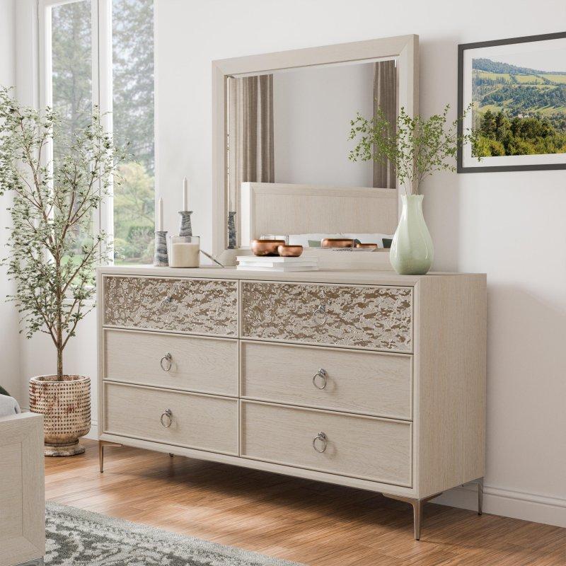 Espresso Masif Ahşap Metal Detaylı 6 Çekmeceli Aynalı Şifonyer - 168 cm - 297754
