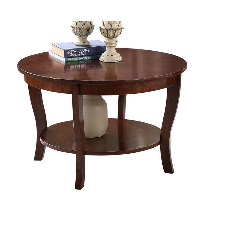 Espresso Masif Ahşap Raflı Kavisli Ayaklı Yuvarlak Orta Sehpa - 77x77 cm - 246028