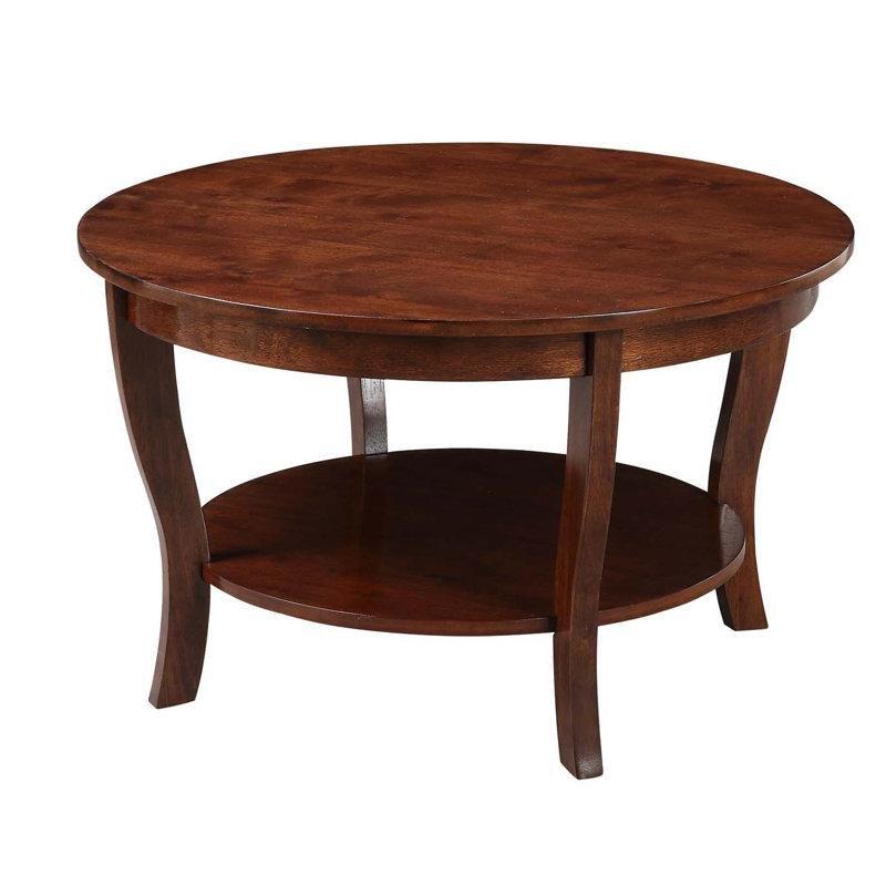 Espresso Masif Ahşap Raflı Kavisli Ayaklı Yuvarlak Orta Sehpa - 77x77 cm - 246028