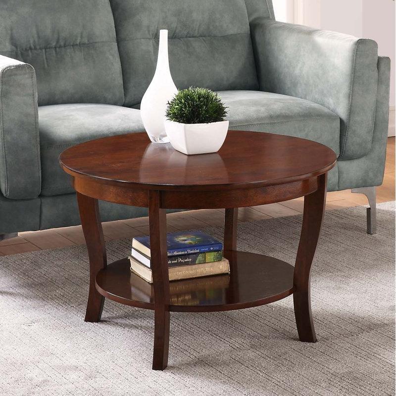 Espresso Masif Ahşap Raflı Kavisli Ayaklı Yuvarlak Orta Sehpa - 77x77 cm - 246028