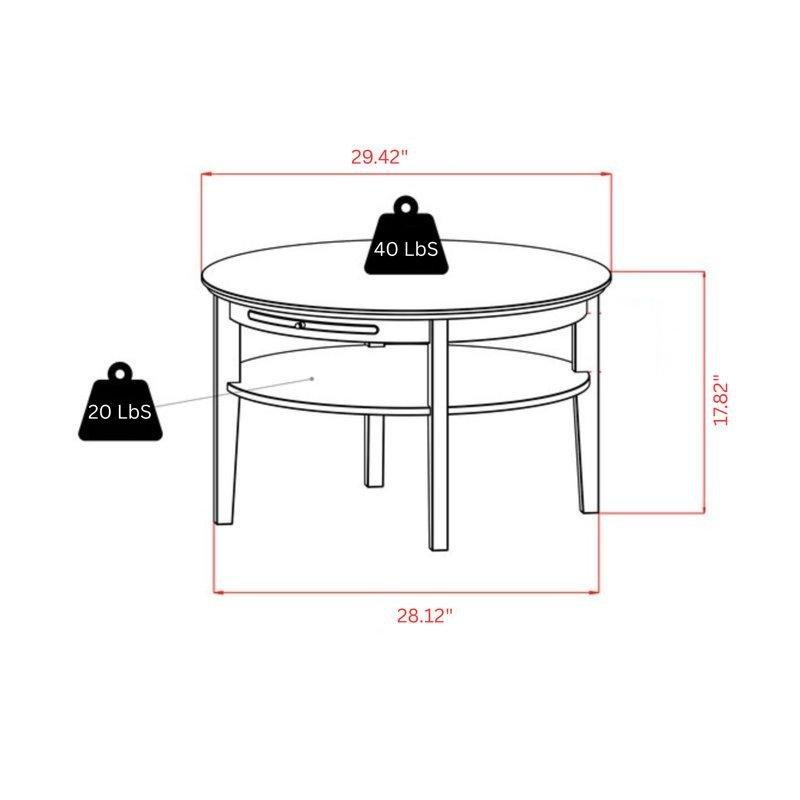 Espresso Masif Ahşap Raflı ve Çekilebilir Tepsili Yuvarlak Orta Sehpa - Çap 77 cm - 245067