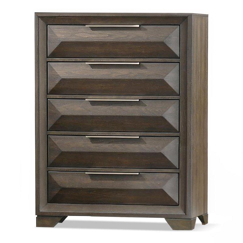 Espresso Masif Ahşap ve Ahşap Kaplama 5 Çekmeceli Metal Kulplu Şifonyer - 91x42x122 cm - 306262