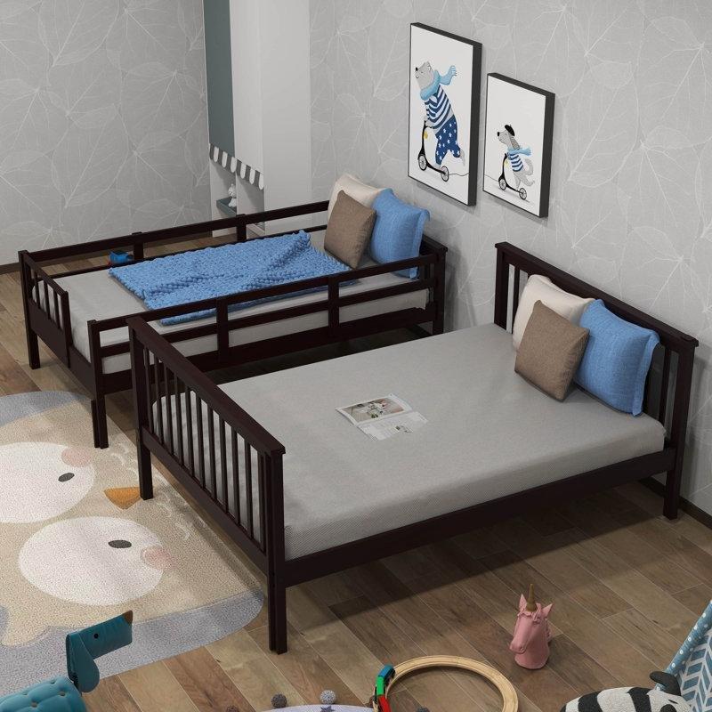 Espresso Masif Ahşap ve MDF Ayrılabilen 3 Raflı Merdivenli Ranza - 247555