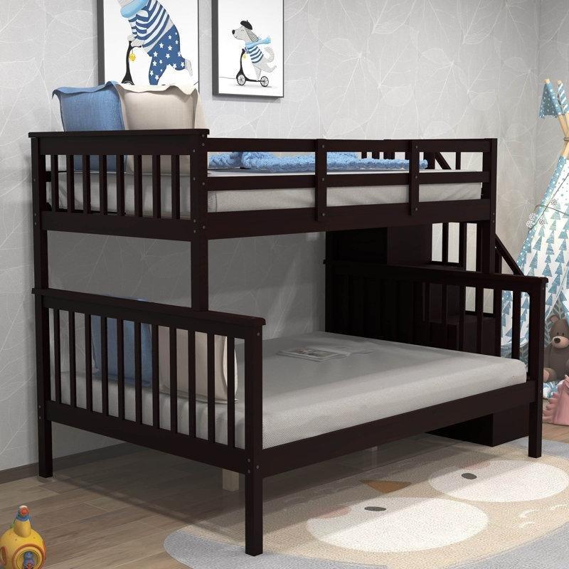 Espresso Masif Ahşap ve MDF Ayrılabilen 3 Raflı Merdivenli Ranza - 247555