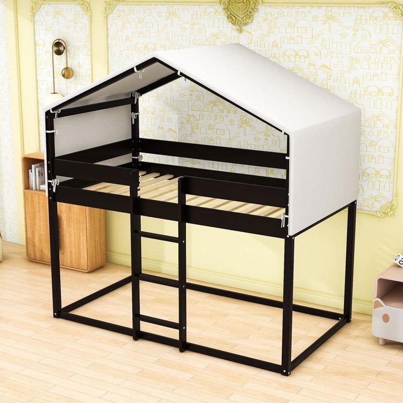 Espresso Masif Ahşap ve MDF Çadırlı Merdivenli Ranza - 105x199 cm - 247831