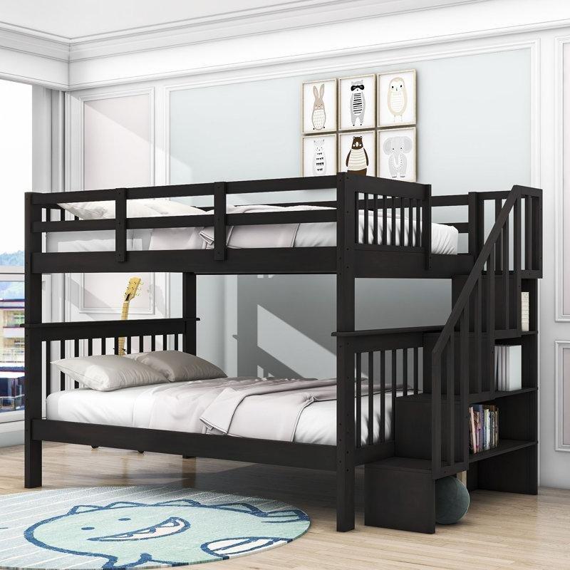 Espresso Masif Ahşap ve MDF Depolama Alanlı Merdivenli Ranza - 246754