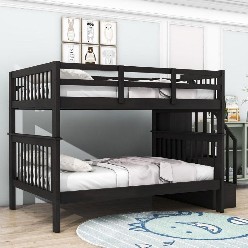 Espresso Masif Ahşap ve MDF Depolama Alanlı Merdivenli Ranza - 246754