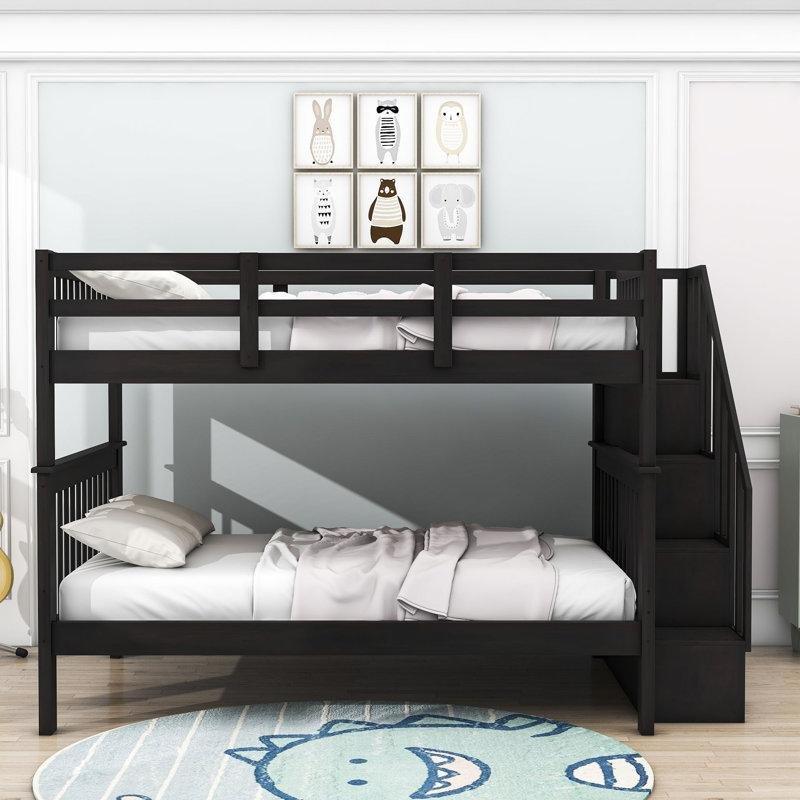 Espresso Masif Ahşap ve MDF Depolama Alanlı Merdivenli Ranza - 246754