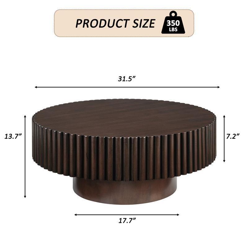 Espresso Masif Ahşap ve MDF Yivli Tambur Tasarım Yuvarlak Orta Sehpa - 81 cm - 245462