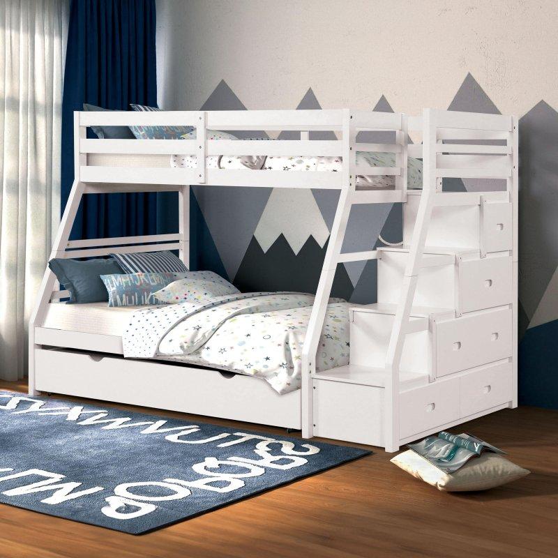 Espresso Masif Ahşap Yavru Yataklı ve 4 Çekmeceli Merdivenli Ranza - 253 cm - 249996