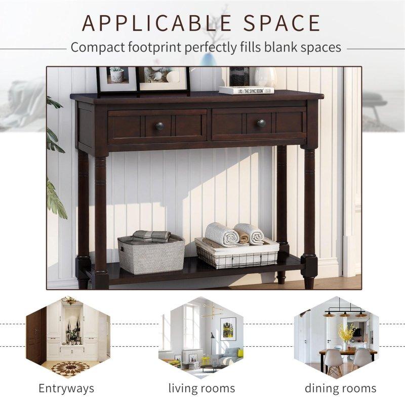 Espresso Masif Akasya Ahşap ve MDF 2 Çekmeceli Alt Raflı Dresuar - 90x36x76 cm - 333010