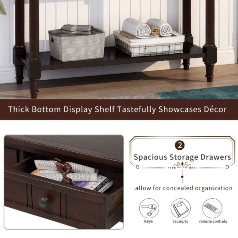 Espresso Masif Akasya Ahşap ve MDF 2 Çekmeceli Alt Raflı Dresuar - 90x36x76 cm - 333010