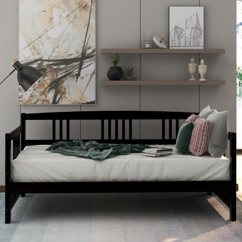Espresso Masif Çam Ağacı Çok Amaçlı Üç Taraflı Korumalı Daybed Karyola - 199x108 cm - 329710