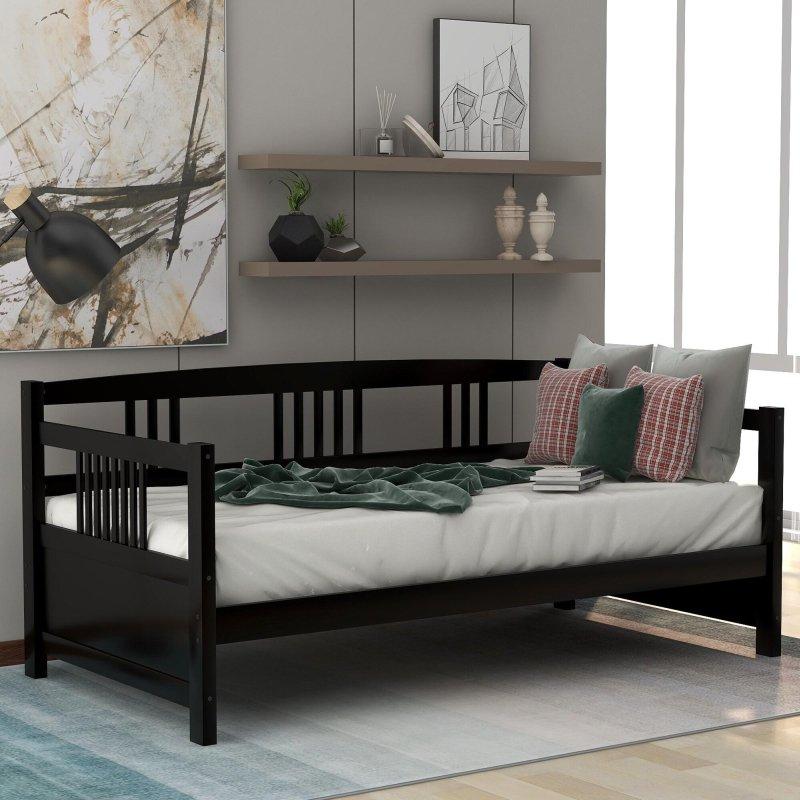 Espresso Masif Çam Ağacı Çok Amaçlı Üç Taraflı Korumalı Daybed Karyola - 199x108 cm - 329710