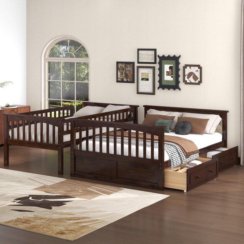Espresso Masif Çam ve MDF 2 Çekmeceli Ayrılabilen Tek Üzeri Çift Kişilik Ranza - 250683