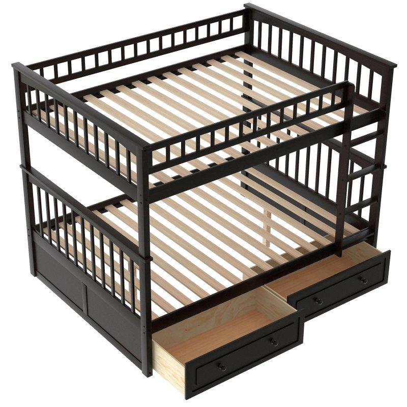 Espresso Masif Çam ve MDF Çekmeceli Ayrılabilen Ranza - 250668