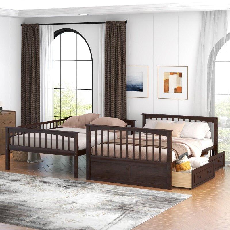 Espresso Masif Çam ve MDF Çekmeceli Ayrılabilen Ranza - 250668