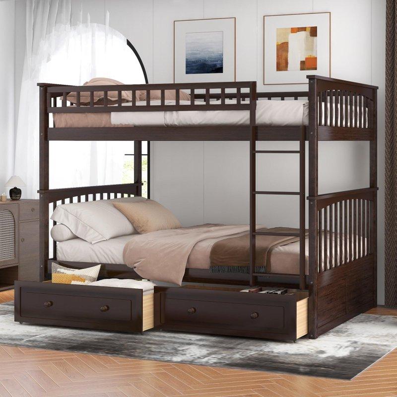 Espresso Masif Çam ve MDF Çekmeceli Ayrılabilen Ranza - 250668