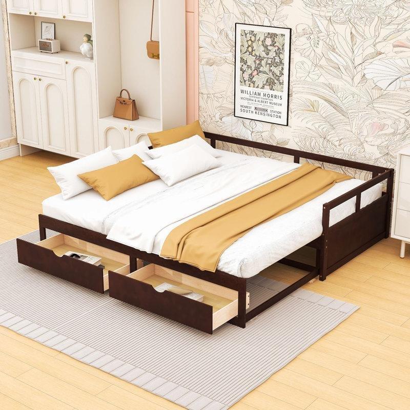Espresso Masif Çam ve MDF İki Çekmeceli Genişleyebilir Yavru Yataklı Karyola - 198x109 cm - 328575