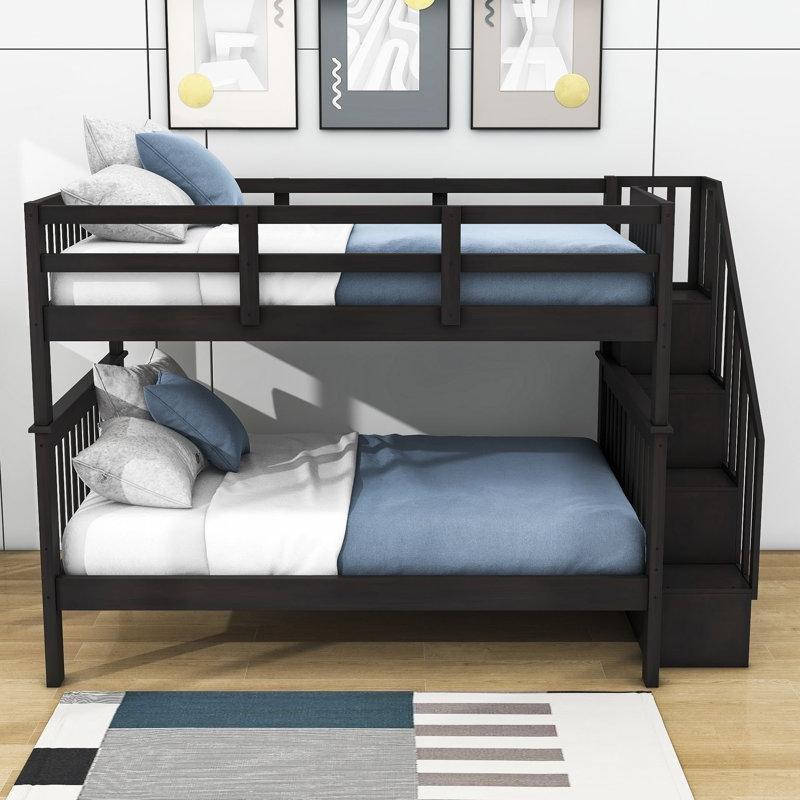 Espresso Masif Çam ve MDF Merdivenli Raflı Ayrılabilen Ranza - 248013