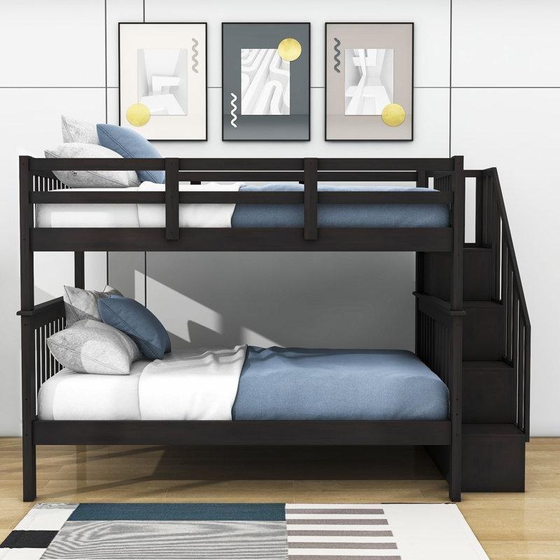 Espresso Masif Çam ve MDF Merdivenli Raflı Ayrılabilen Ranza - 248013