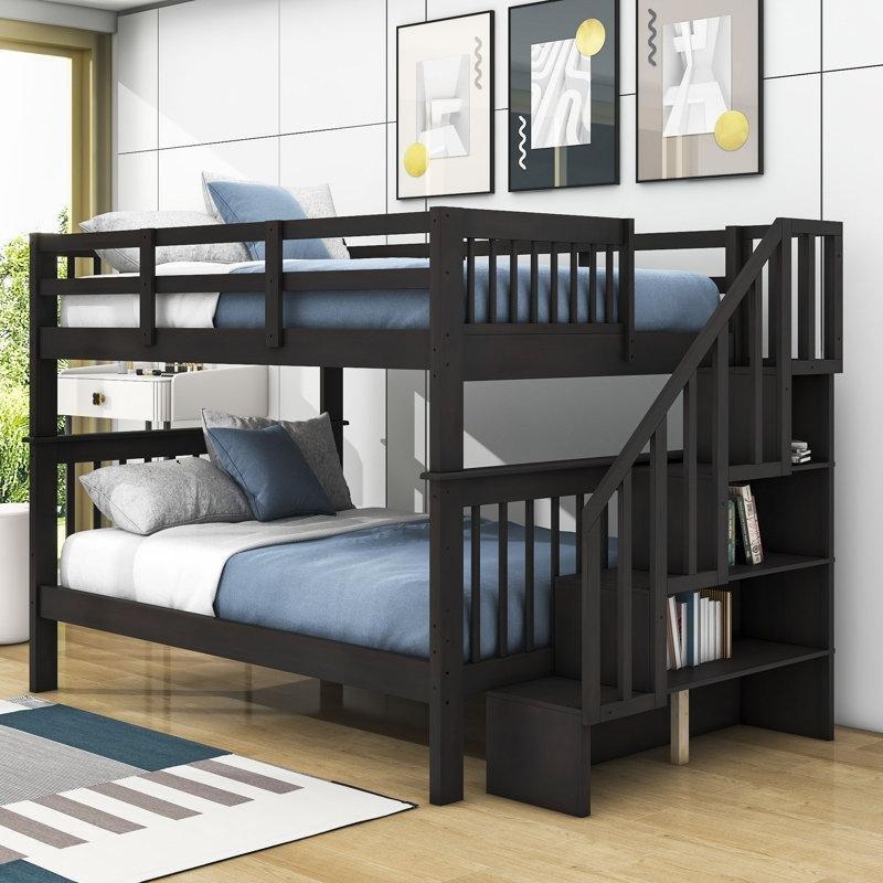 Espresso Masif Çam ve MDF Merdivenli Raflı Ayrılabilen Ranza - 248013
