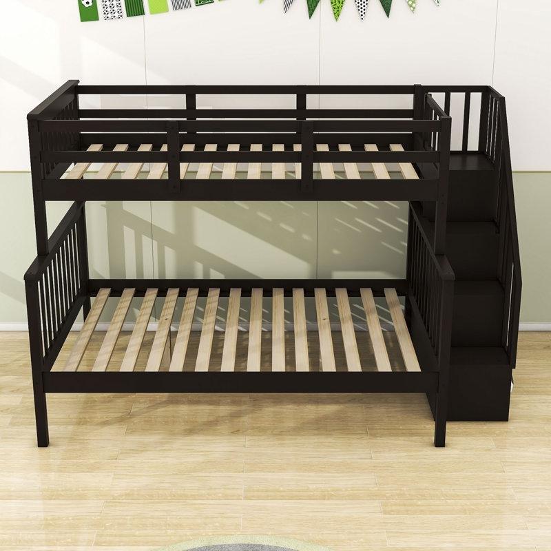 Espresso Masif Çam ve MDF Raflı Ayrılabilen Merdivenli Ranza - 248851