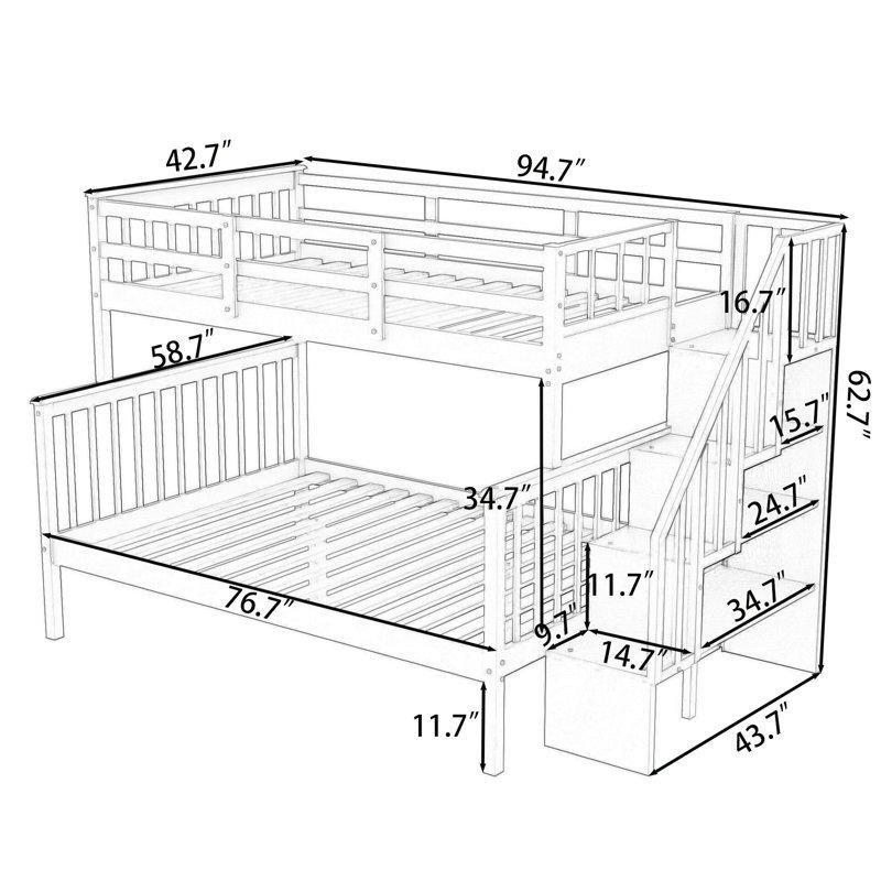 Espresso Masif Çam ve MDF Raflı Ayrılabilen Merdivenli Ranza - 248851