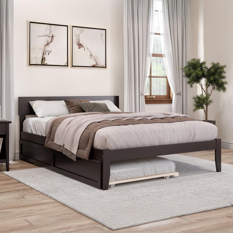 Espresso Masif Kauçuk Ağacı Panel Başlıklı Yavru Yataklı Karyola - 329504